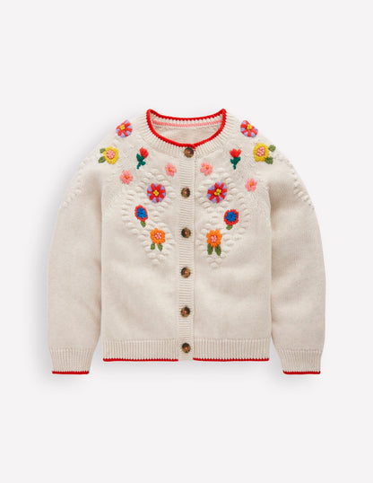 Cotton Embroidered Cardigan-Ecru Marl Flowers-4