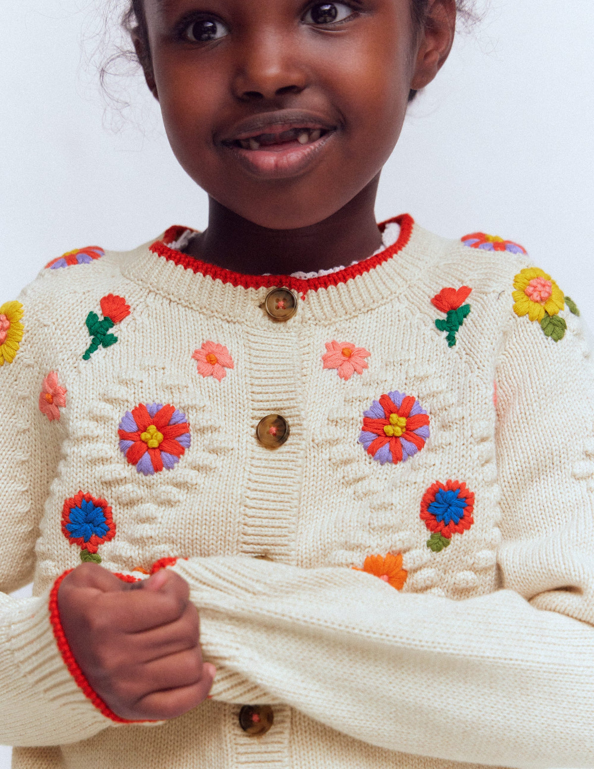 Cotton Embroidered Cardigan-Ecru Marl Flowers - Image 2