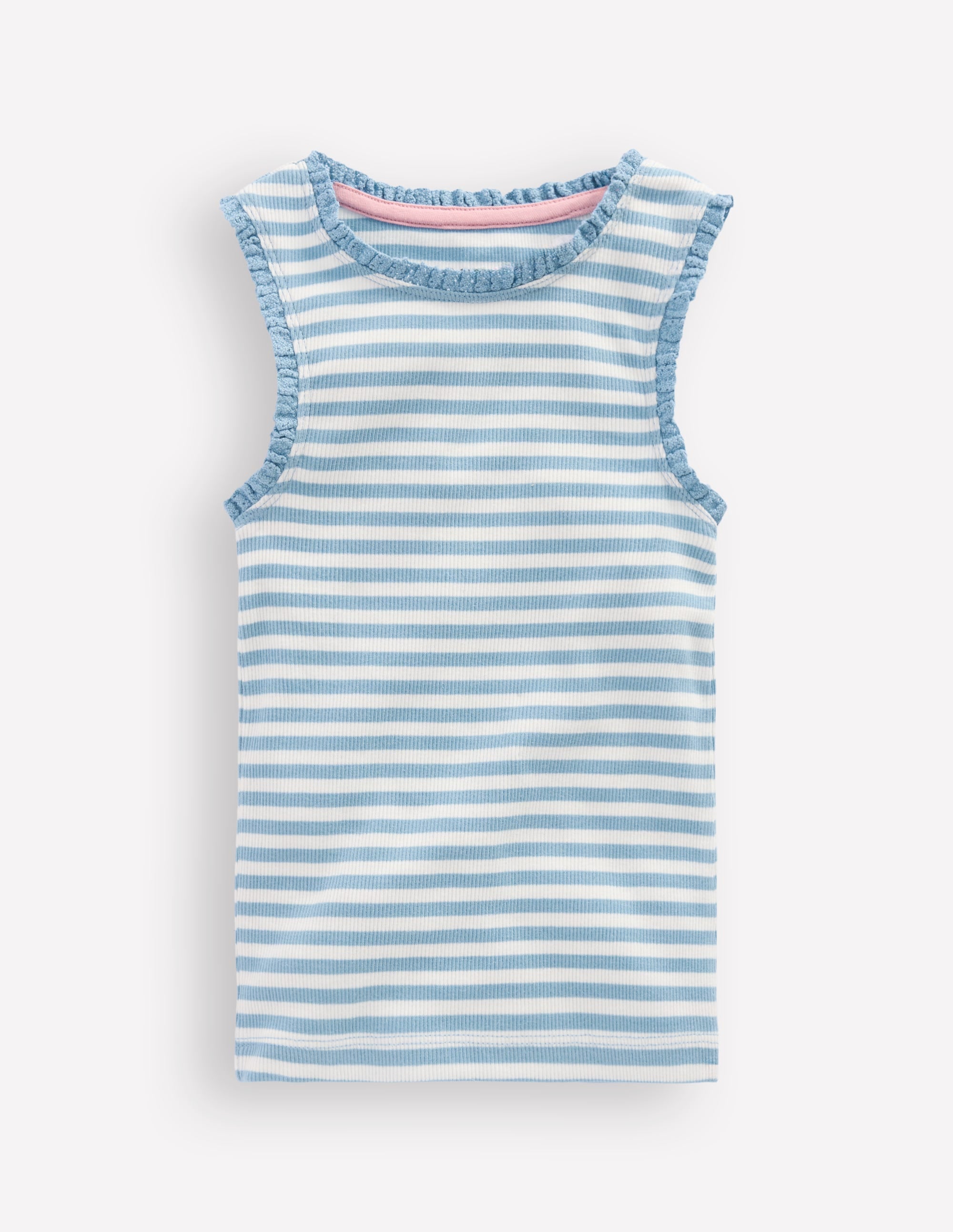 Ribbed Lace Trim Vest-Glacier Blue Stripe - Image 1