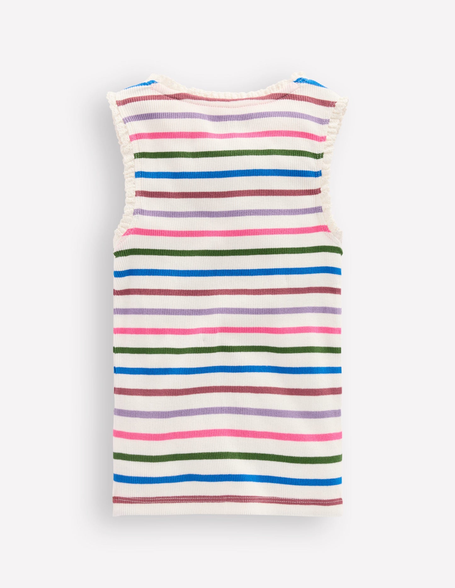 Ribbed Lace Trim Vest-Multi Stripe