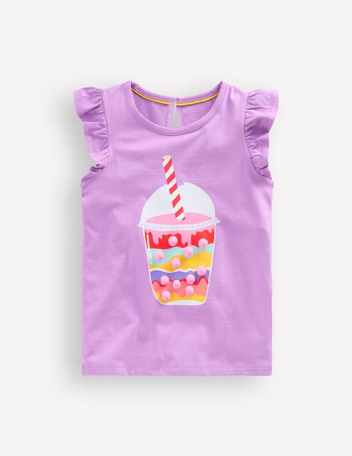 Short Sleeve Frill Logo Top-Purple Milkshake