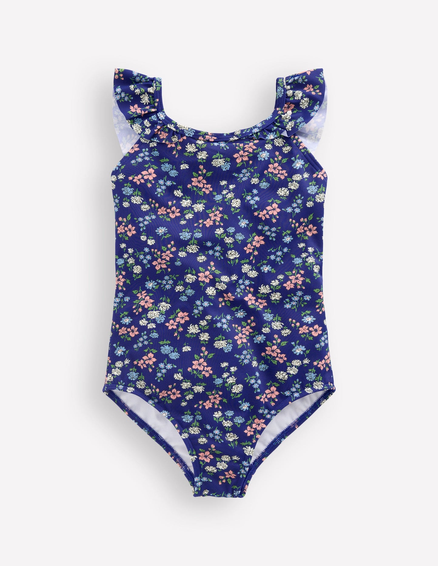 Hallie Frill Strap Swimsuit-Sapphire Blue Meadow Floral