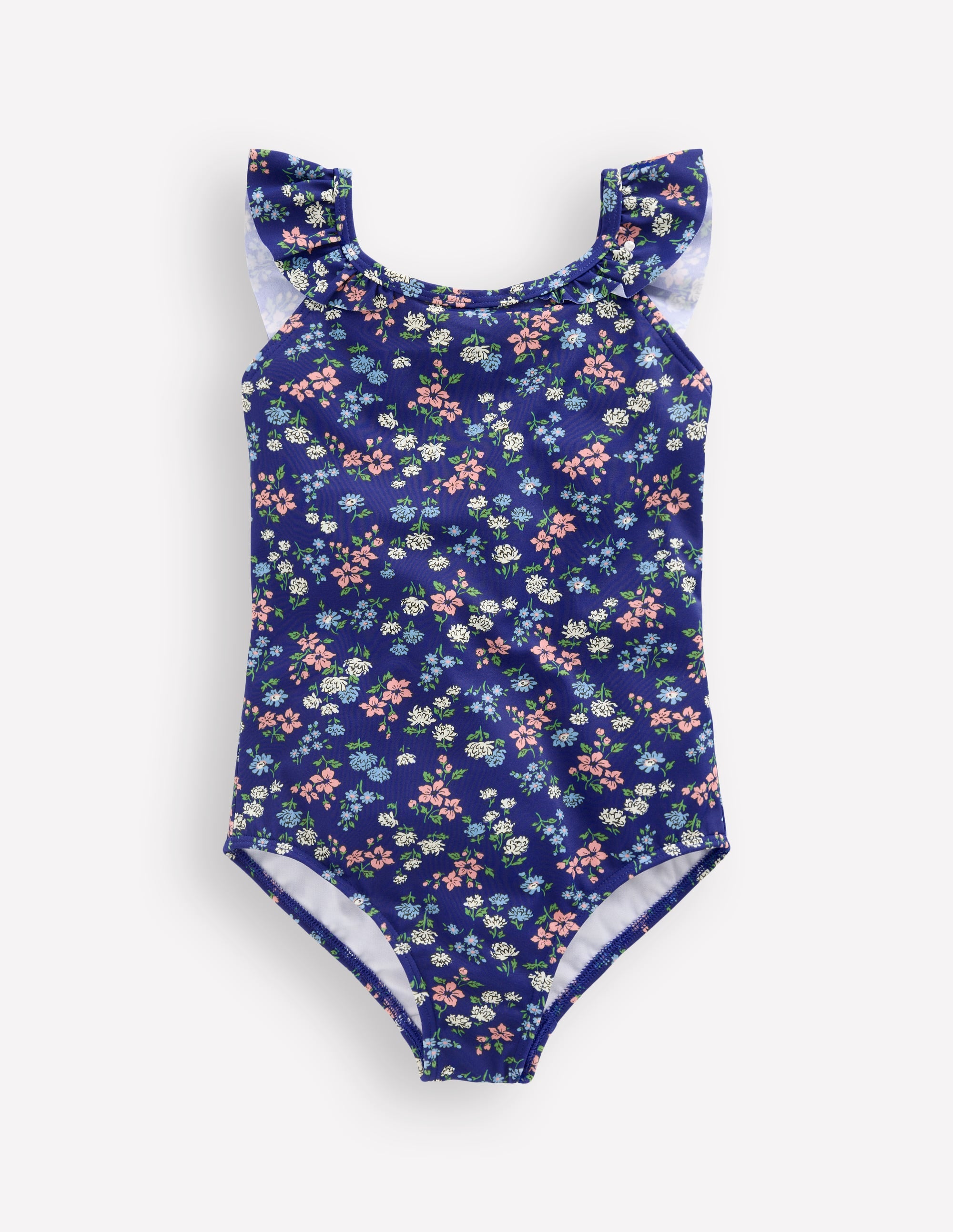 Hallie Frill Strap Swimsuit-Sapphire Blue Meadow Floral - Image 1