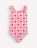 Hallie Frill Strap Swimsuit-Bubblegum Pink Heart Stamp