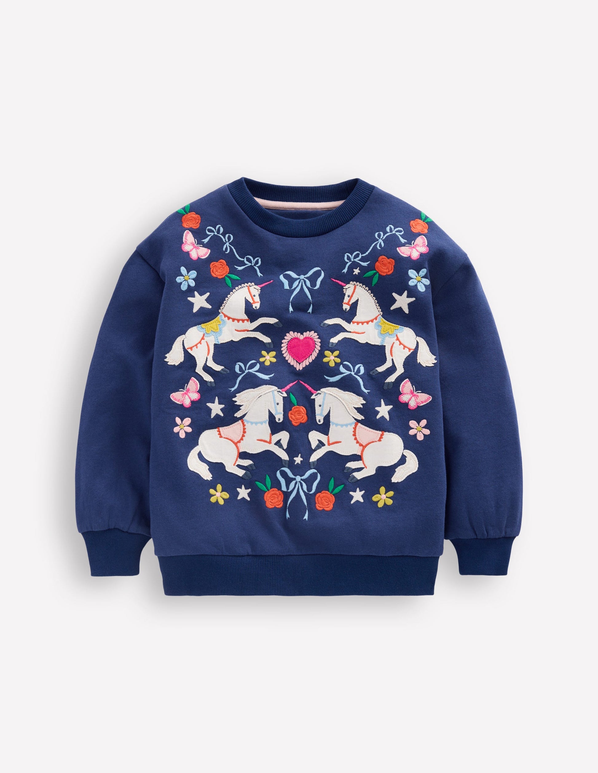Bobbie Appliqué Sweatshirt-Navy Unicorns-1