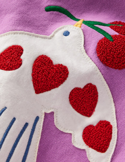 Bobbie Appliqué Sweatshirt-Purple Doves-4