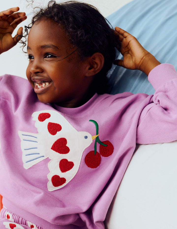Bobbie Appliqué Sweatshirt-Purple Doves