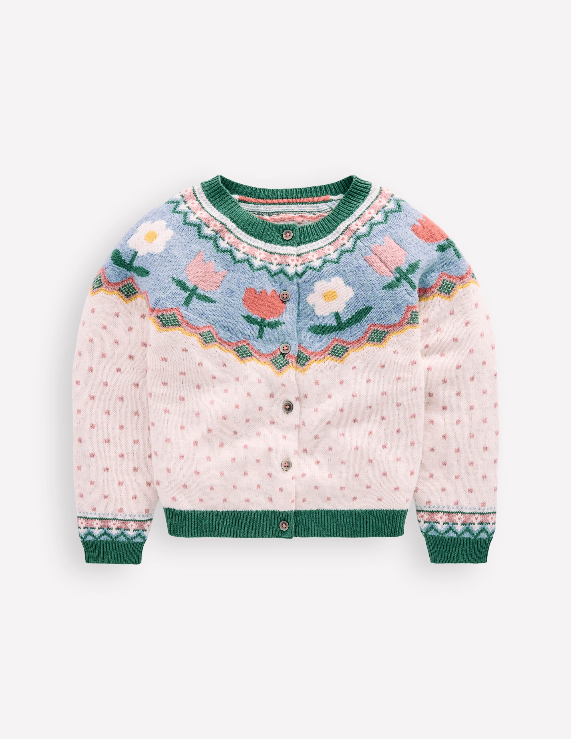Edie Fair Isle Cardigan-Ecru Marl Spot FLowers - Image 3