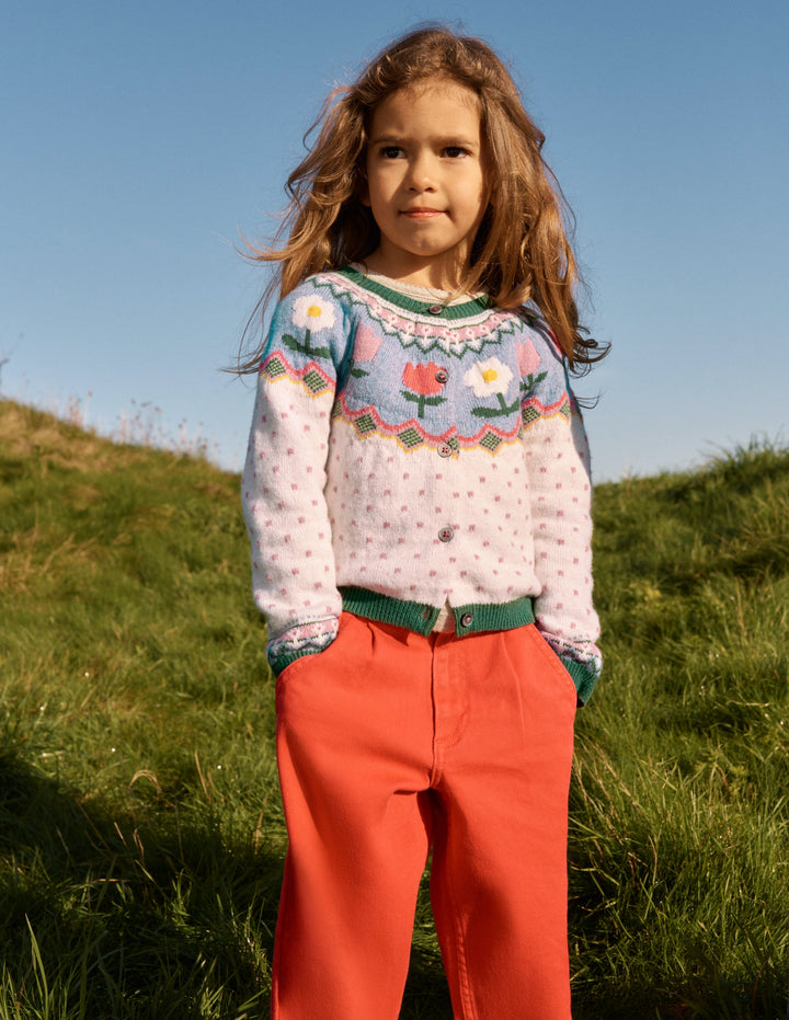 Edie Fair Isle Cardigan-Ecru Marl Spot FLowers