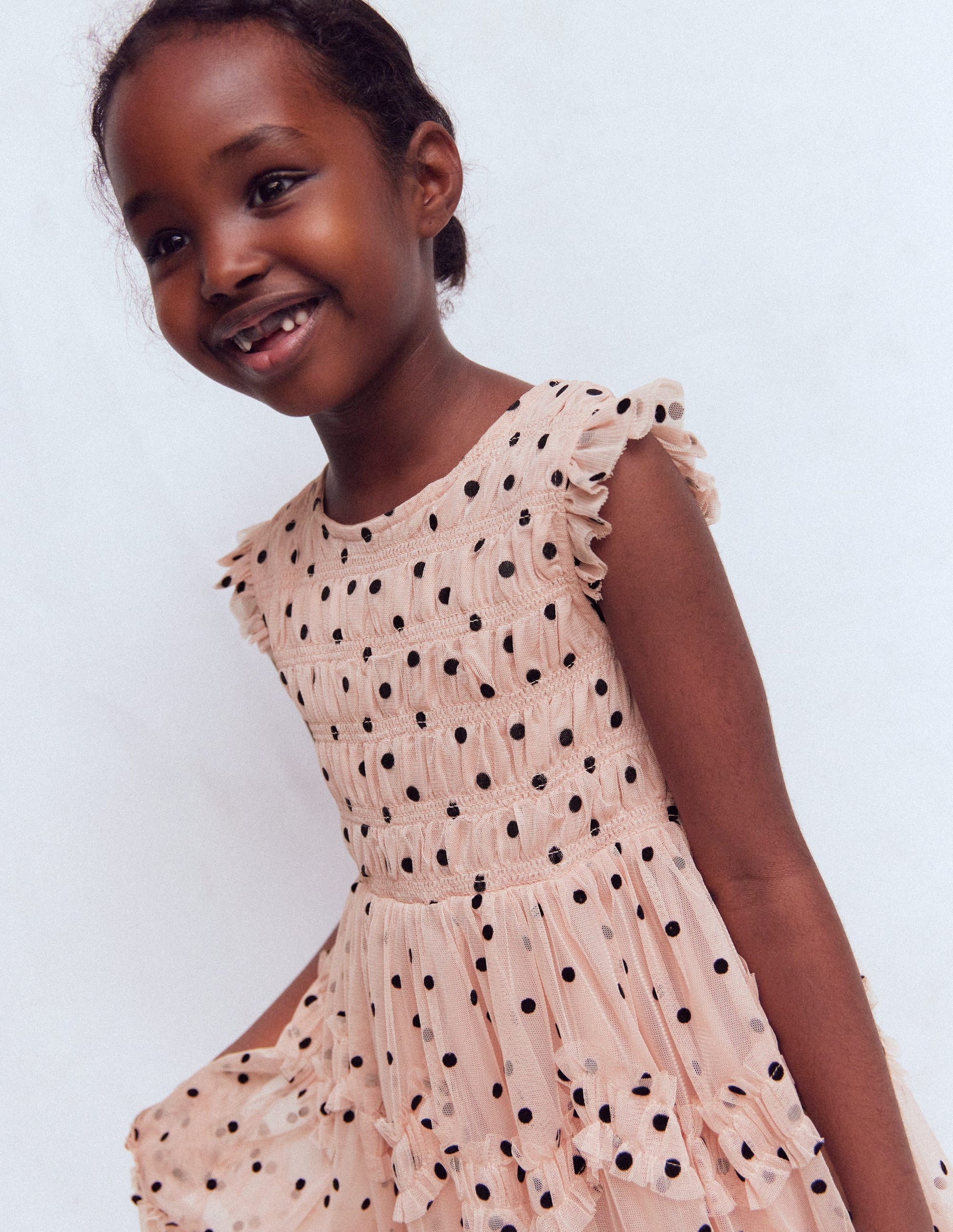 Tulle Bow Occasion Dress-Rose Smoke Flock Spot-2