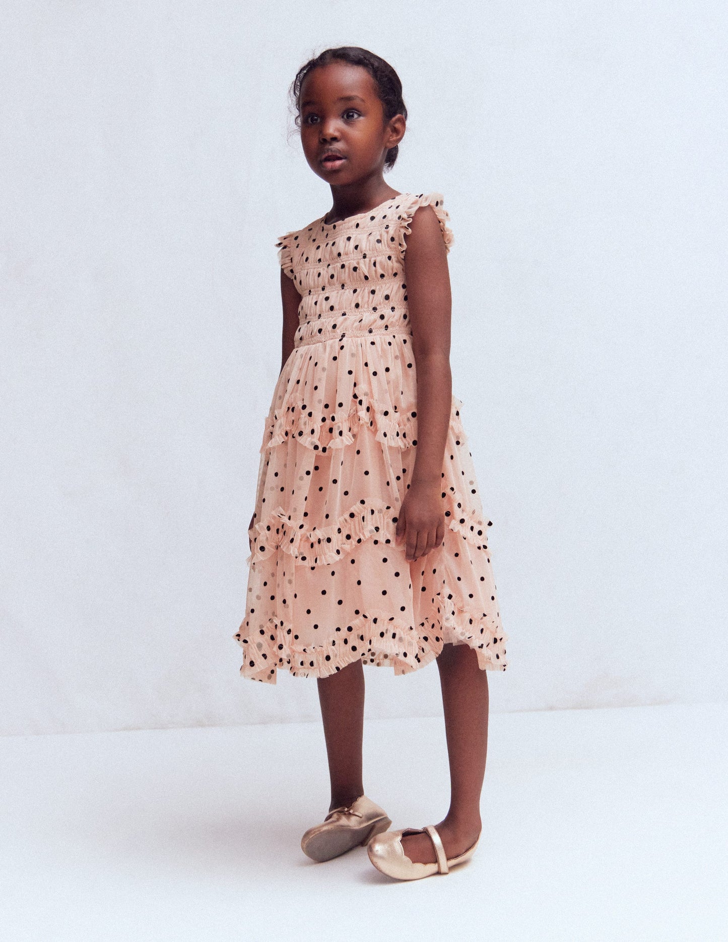 Tulle Bow Occasion Dress-Rose Smoke Flock Spot