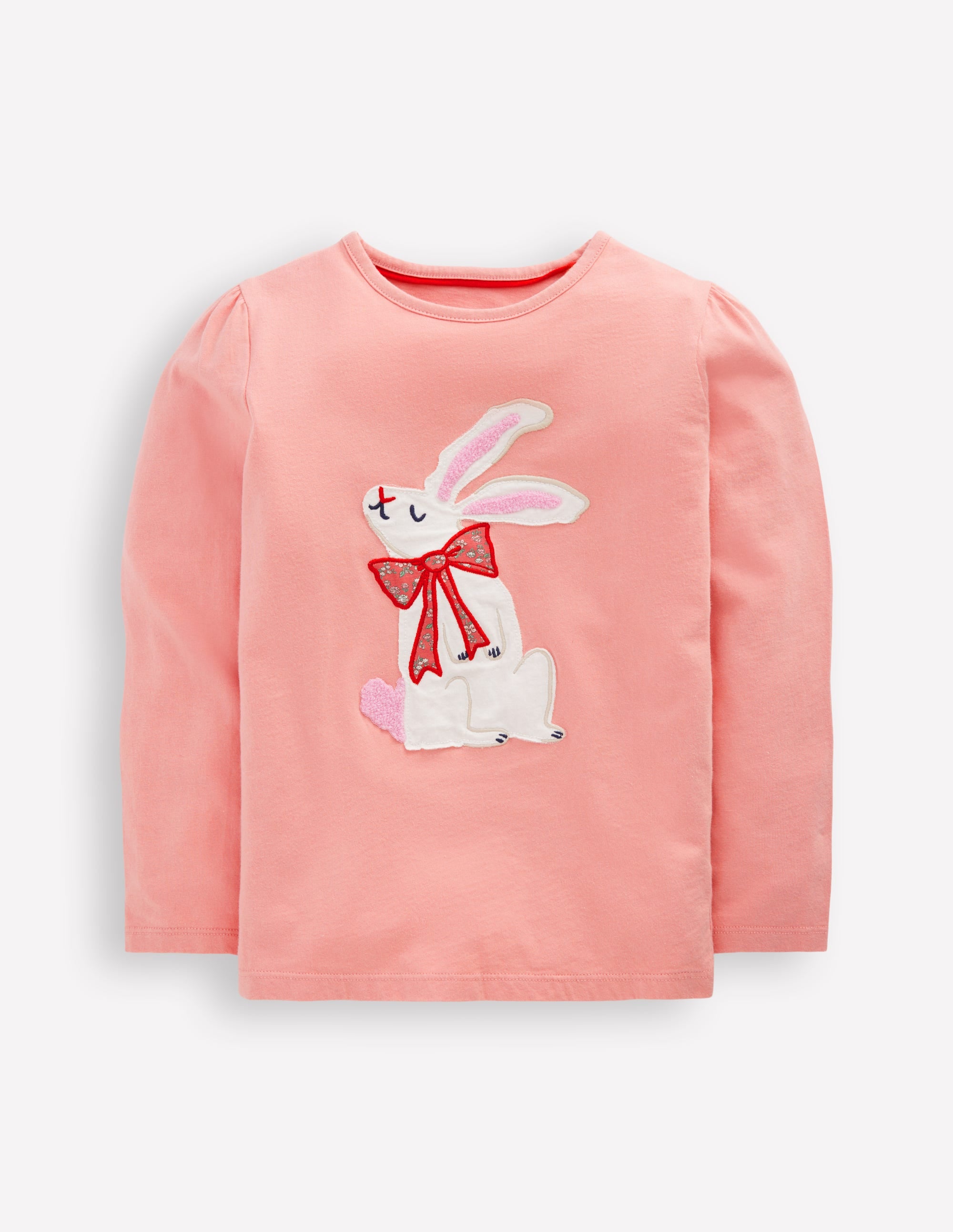 Puff Sleeve Appliqué  T-shirt-Pink Bunny - Image 1