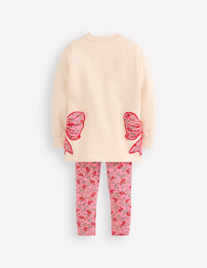 Fun Sweatshirt Tunic Set-Oatmeal Marl Bows-2