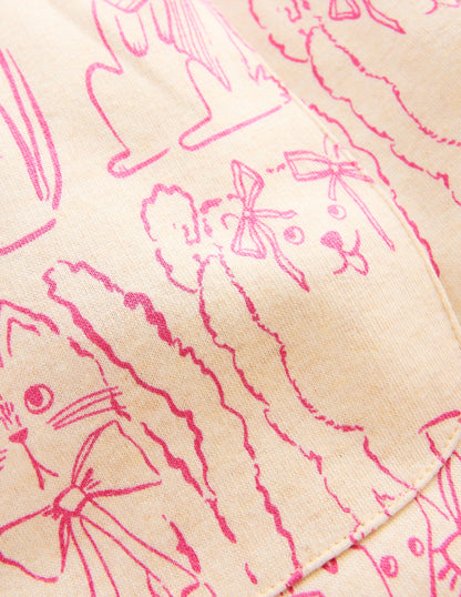 Wide Leg Printed Jogger-Oatmeal Cats-6