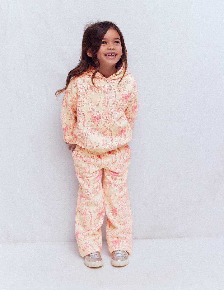 Wide Leg Printed Jogger-Oatmeal Cats