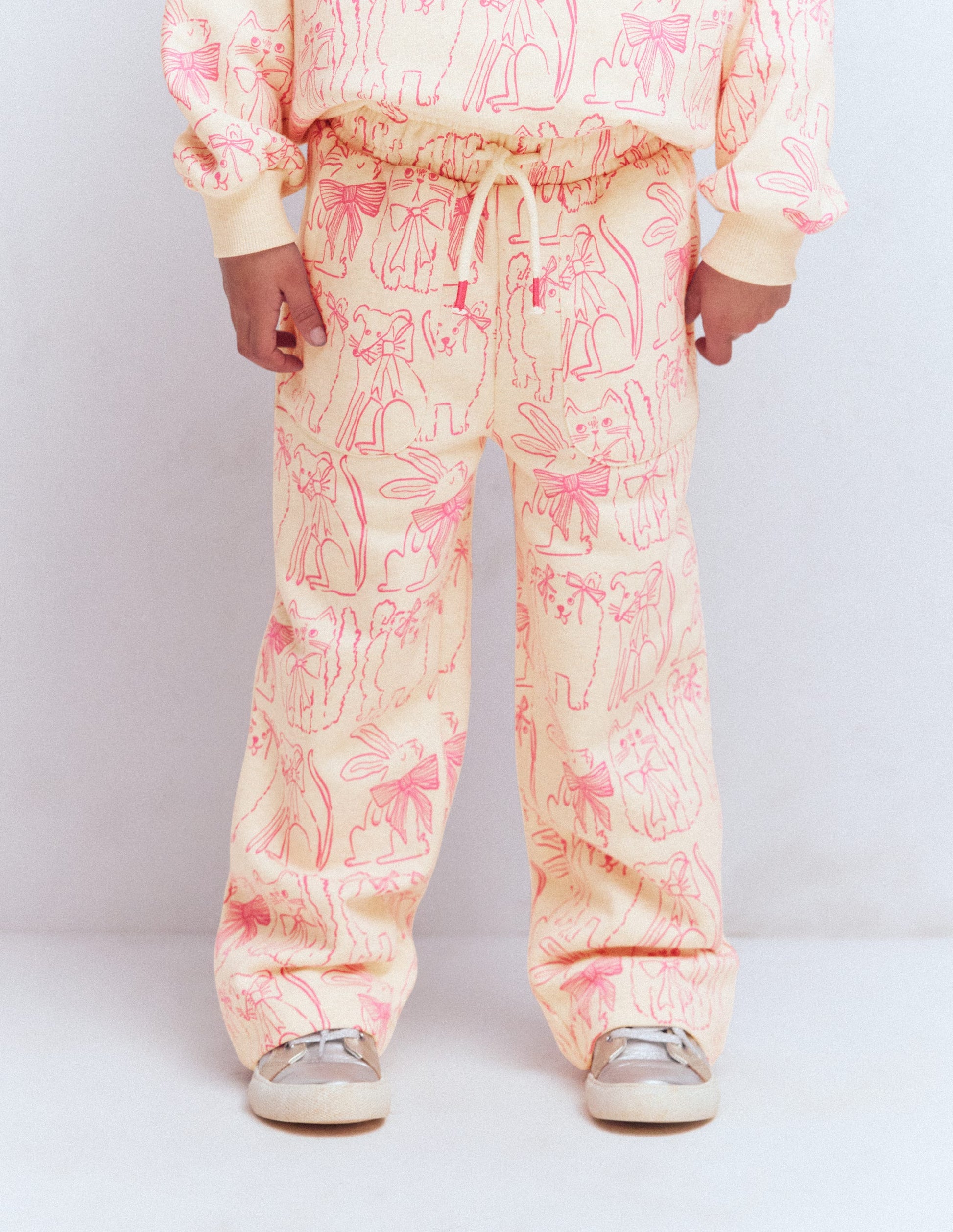 Wide Leg Printed Jogger-Oatmeal Cats-2