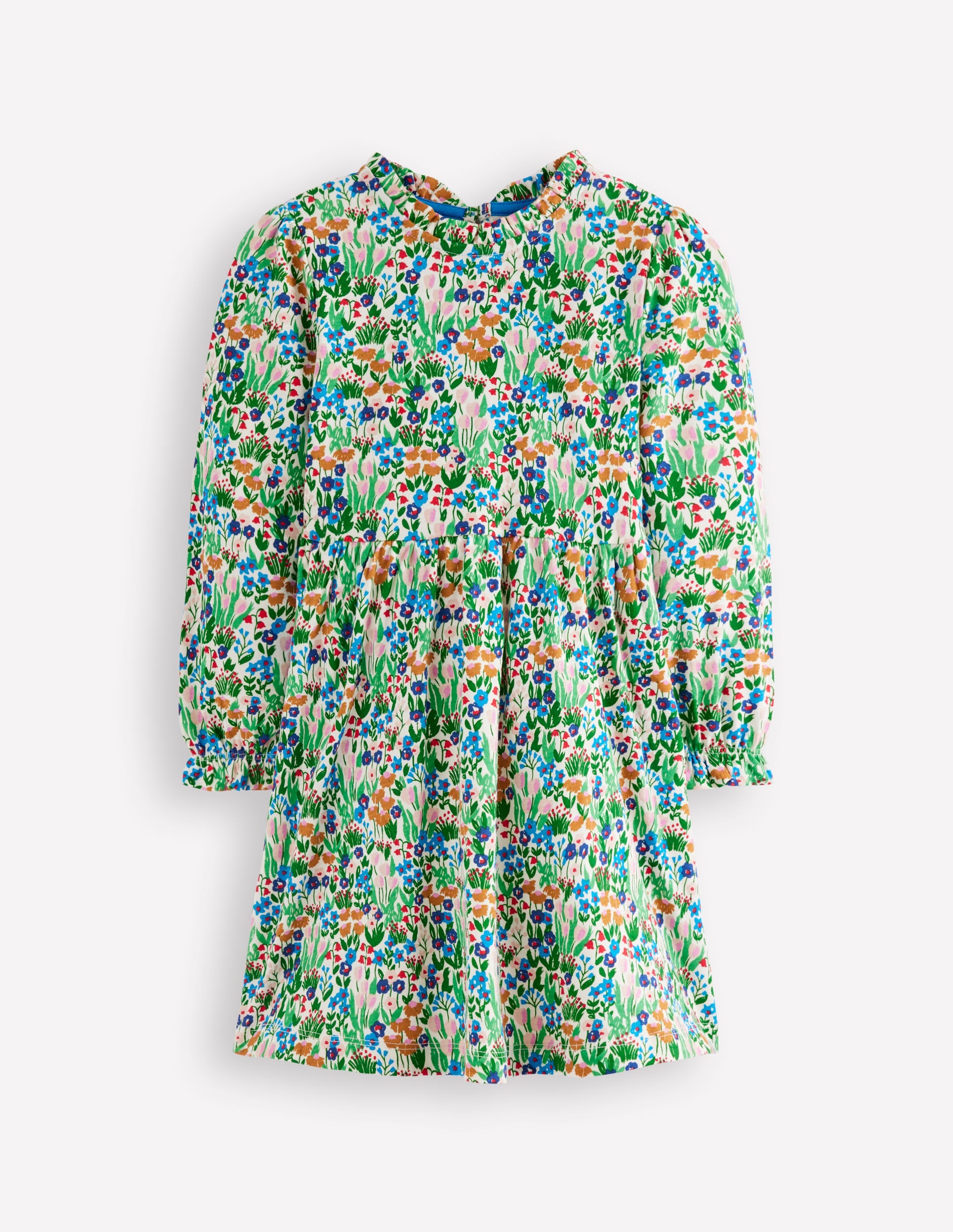 Blouson Sleeve Jersey Dress-Kingfisher Spring Flowerbed - Image 1