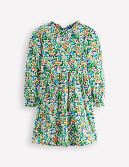 Blouson Sleeve Jersey Dress-Kingfisher Spring Flowerbed-1