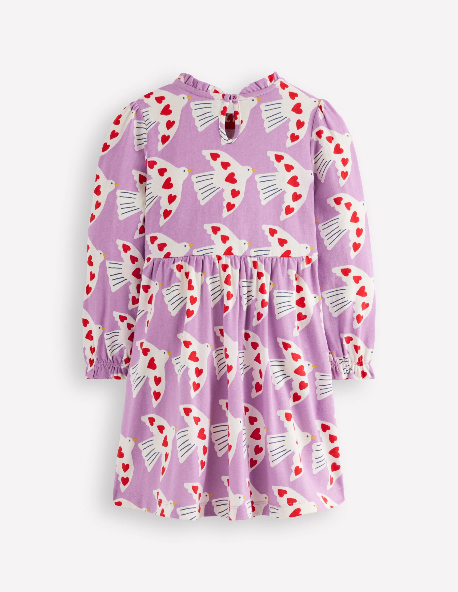 Blouson Sleeve Jersey Dress-Pale Pansy Love Birds-5