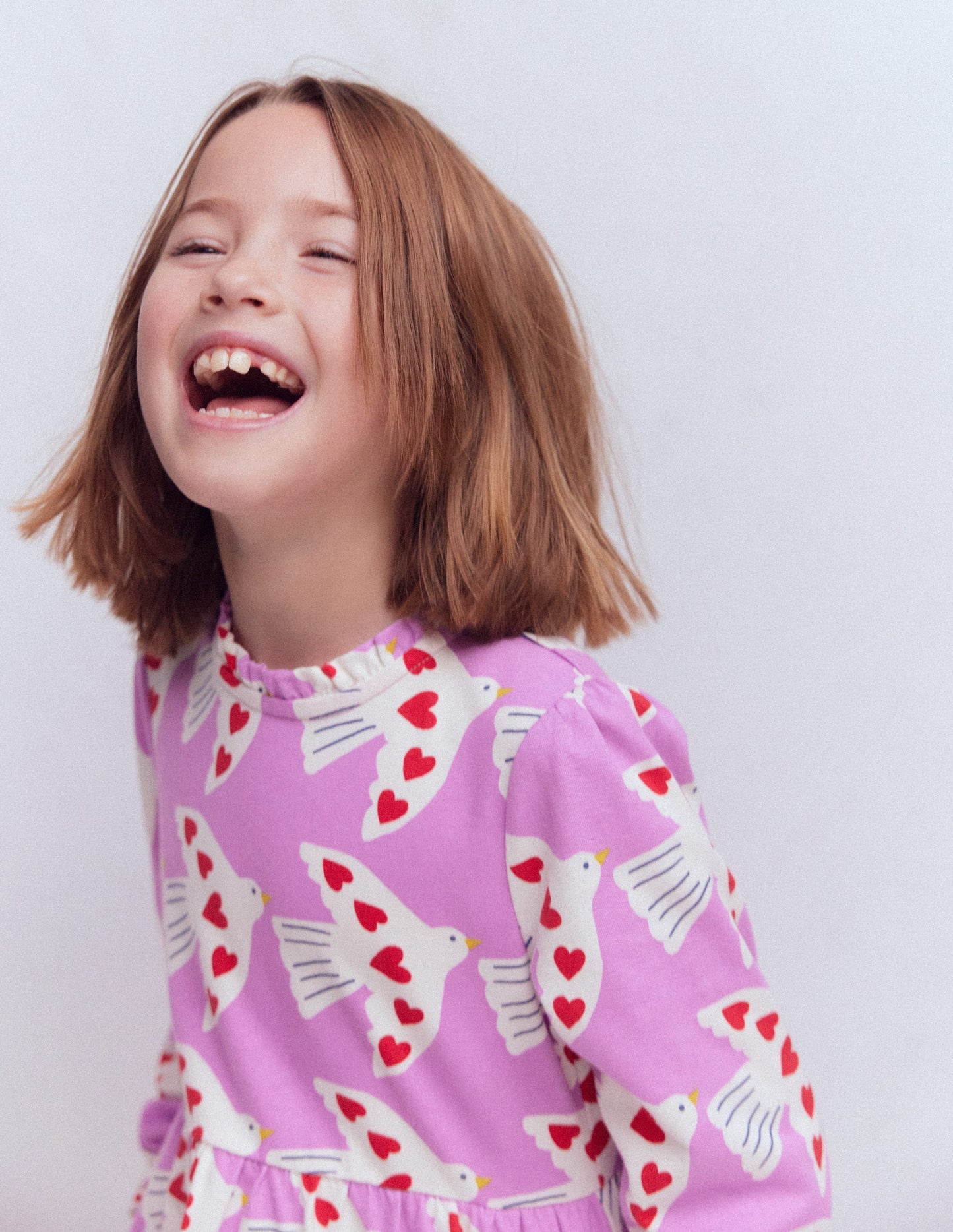 Blouson Sleeve Jersey Dress-Pale Pansy Love Birds