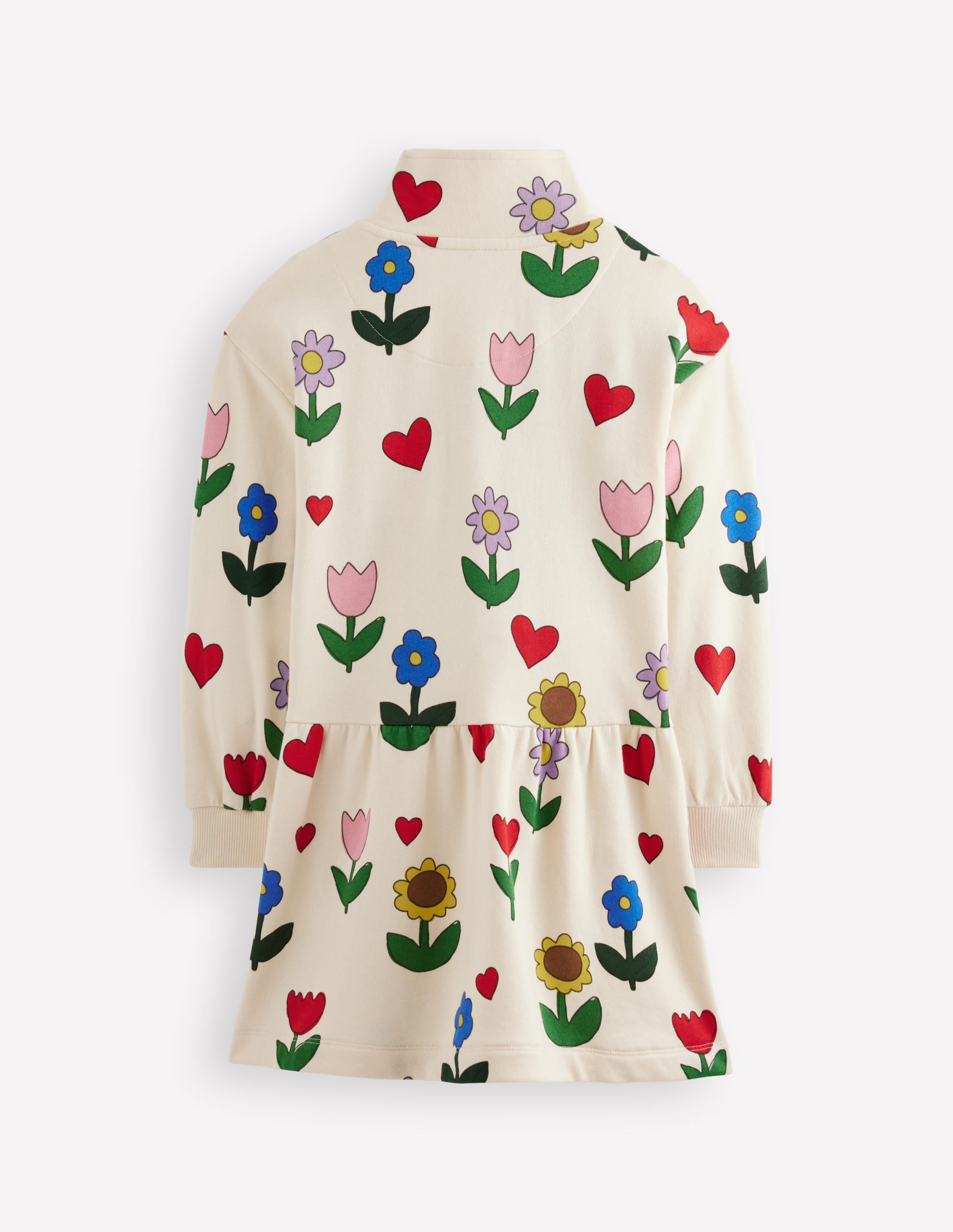Half Zip Sweat Dress-Calico White Sunflower Garden - Image 6