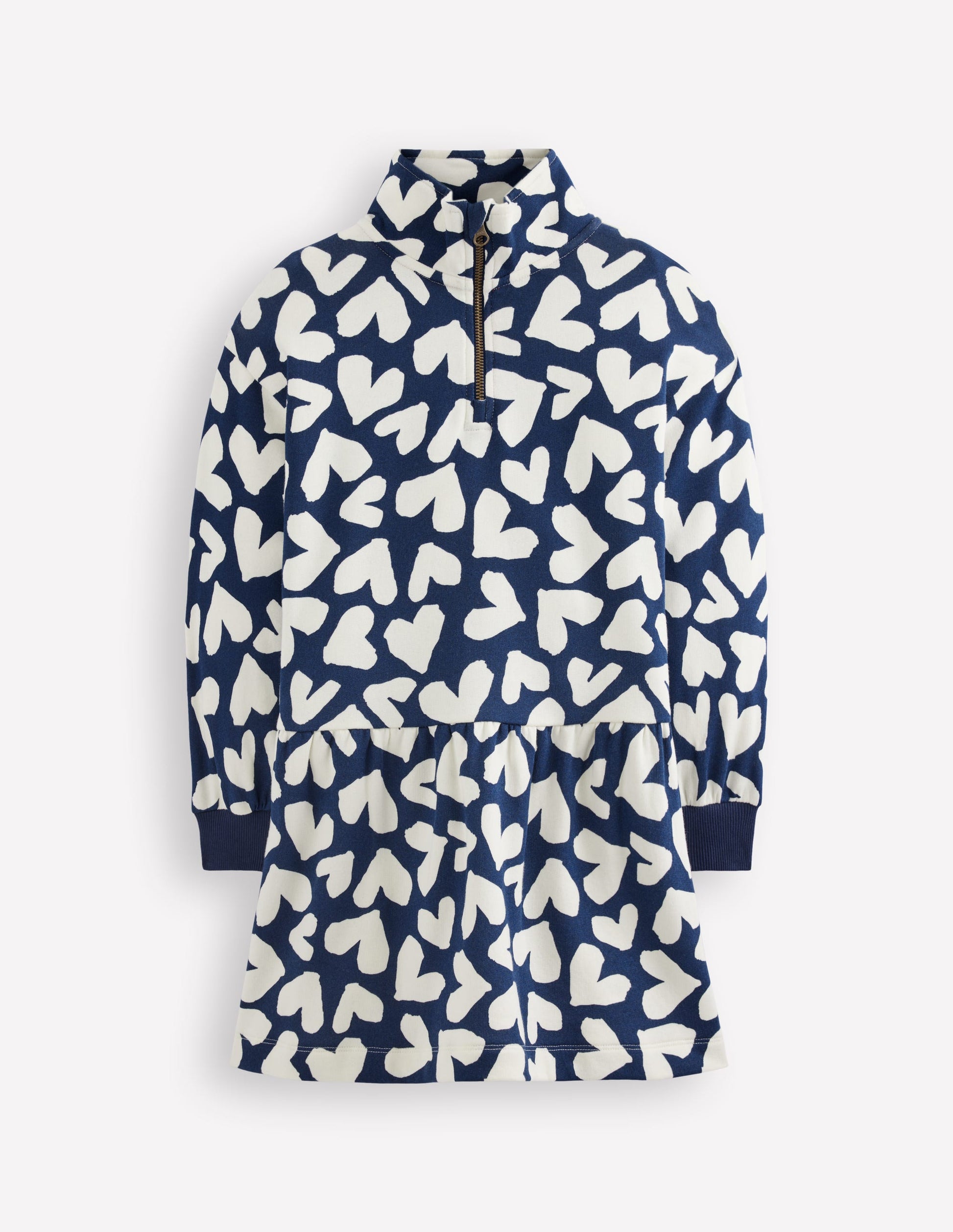 Half Zip Sweat Dress-College Navy Collage Hearts-1