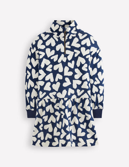 Half Zip Sweat Dress-College Navy Collage Hearts-1