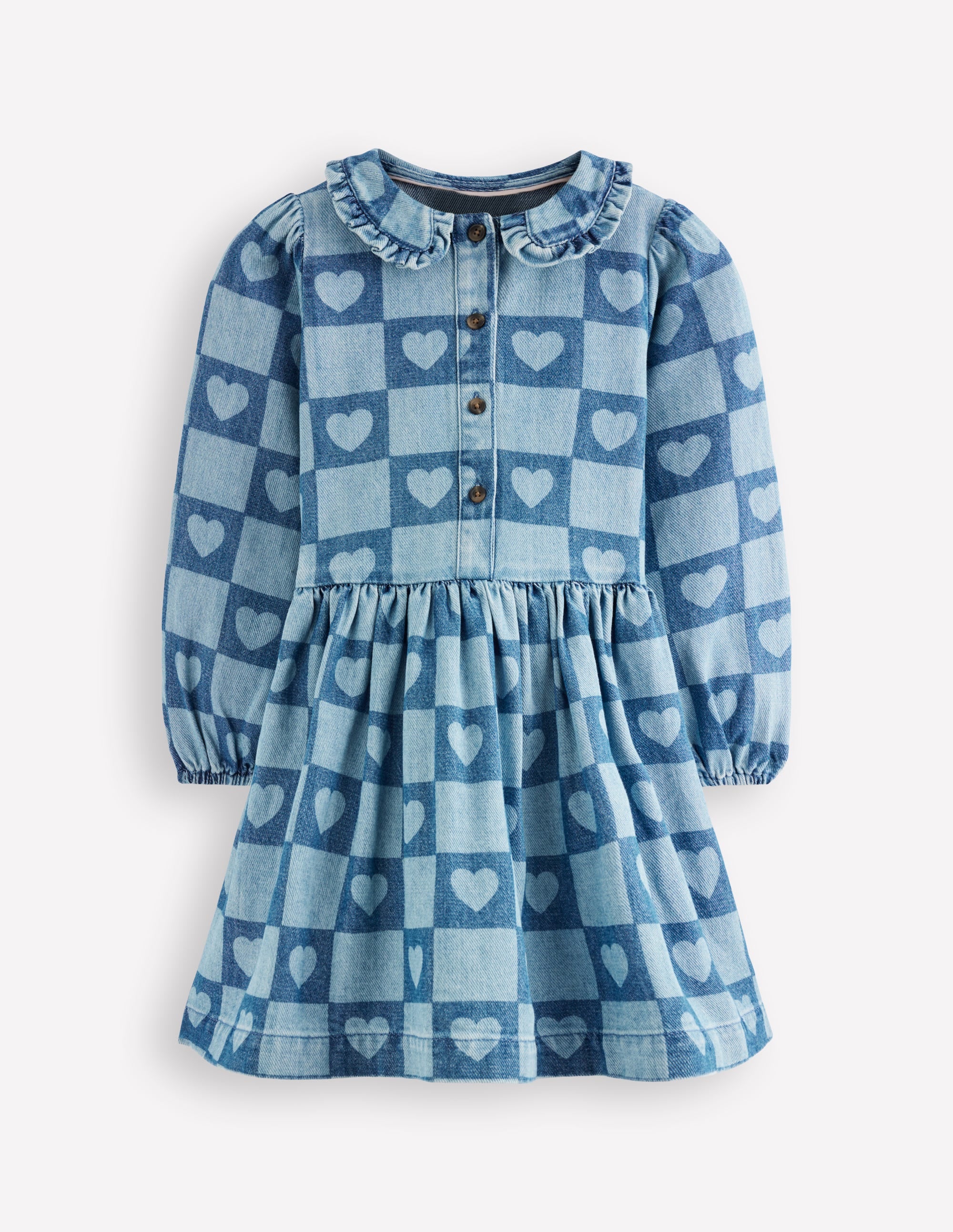 Pretty Shirt Dress-Denim Heart Stamp - Image 1