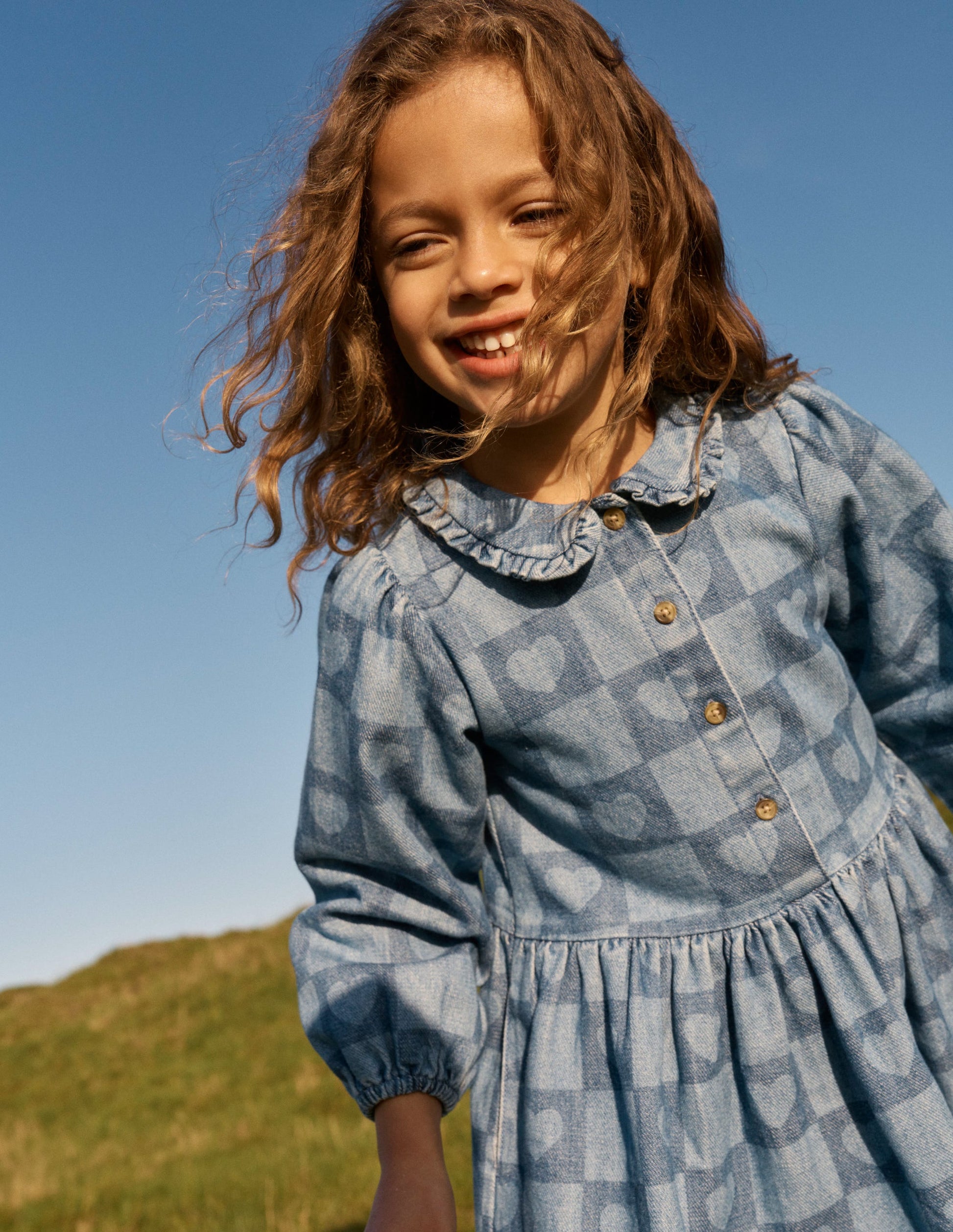 Pretty Shirt Dress - Denim Heart Stamp