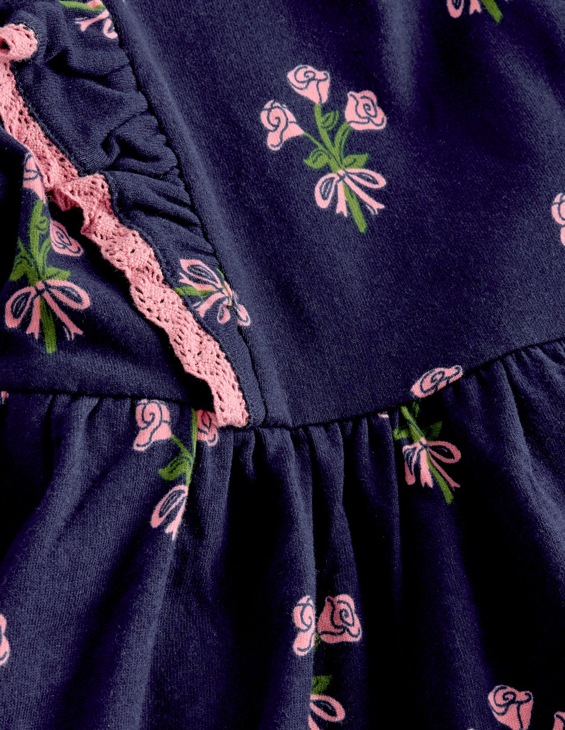 Long Sleeve Ruffle Dress-College Navy Posy-3