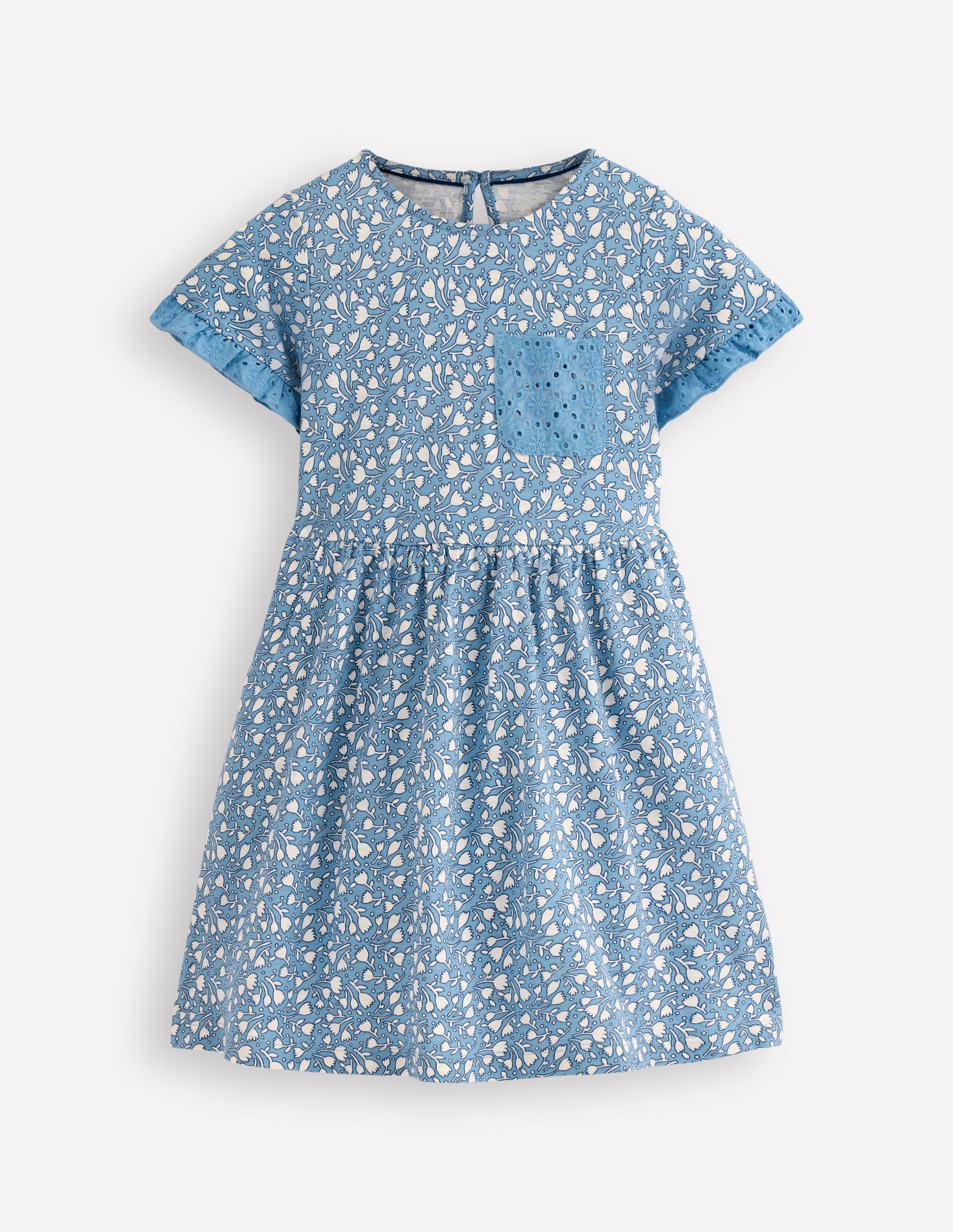Broderie Pocket Jersey Dress-Glacier Blue Tiny Tulip | Boden UK Broderie Pocket Jersey Dress-Glacier Blue Tiny Tulip | Boden UK