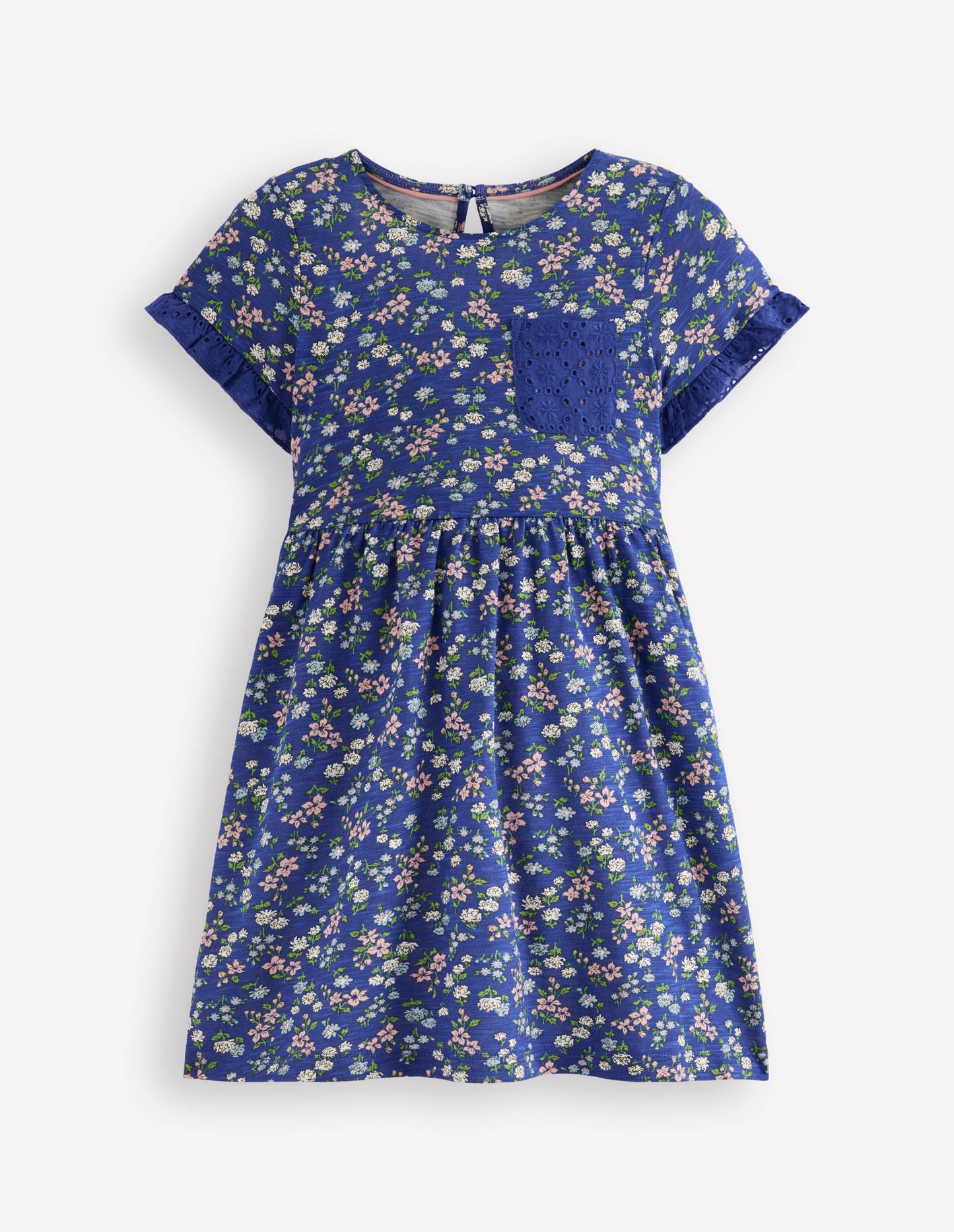 Broderie Pocket Jersey Dress-Sapphire Blue Meadow Floral
