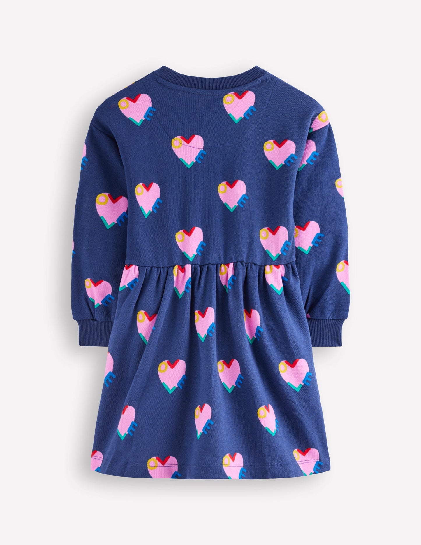 Drop Shoulder Sweat Dress-Starboard Blue Love Hearts