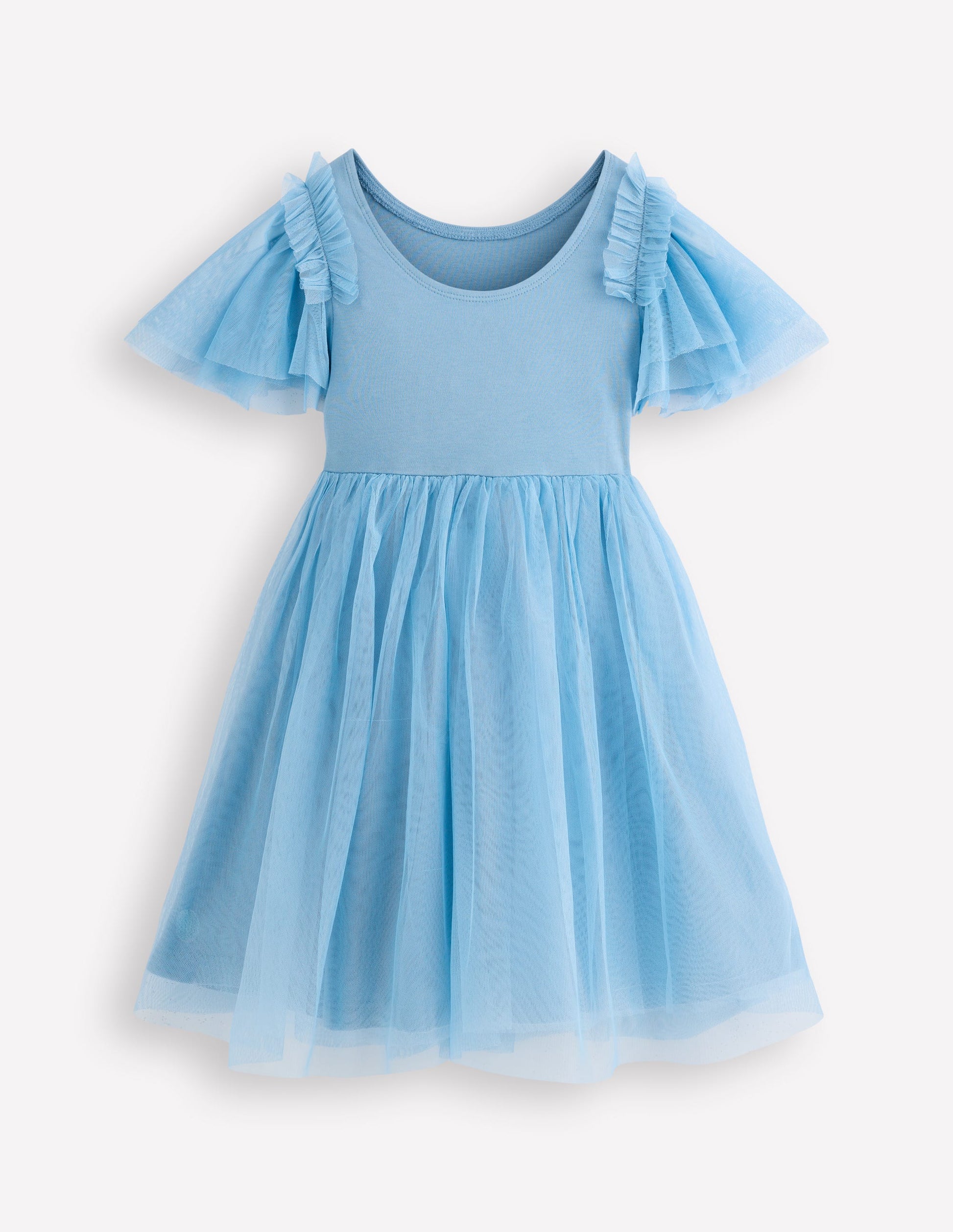 Short Sleeve Logo Tulle Dress-Glacier Blue Roses-2
