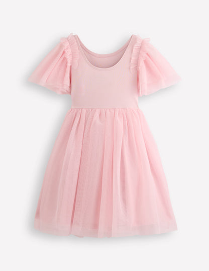 Short Sleeve Logo Tulle Dress-French Pink Ballet Shoes-3