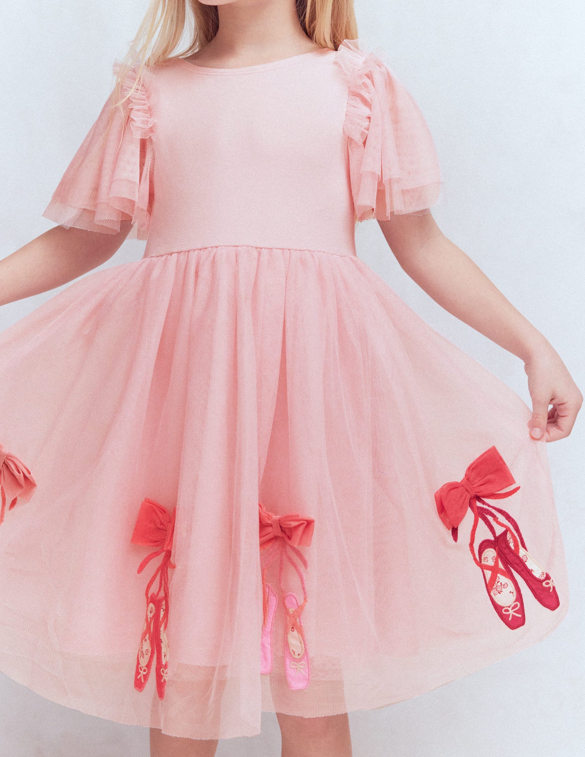 Short Sleeve Logo Tulle Dress-French Pink Ballet Shoes-1