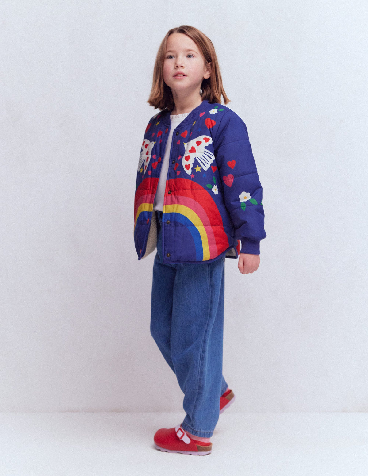 Fun Bomber Jacket-Navy Placement Rainbow Print - Image 2