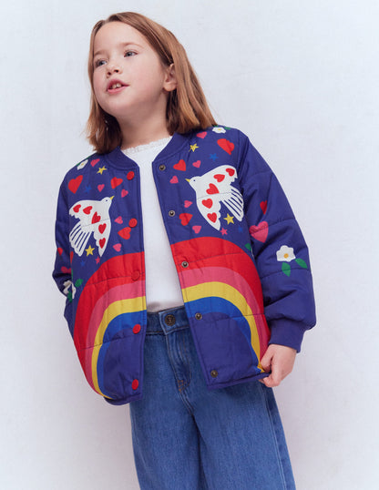 Fun Bomber Jacket-Navy Placement Rainbow Print-3