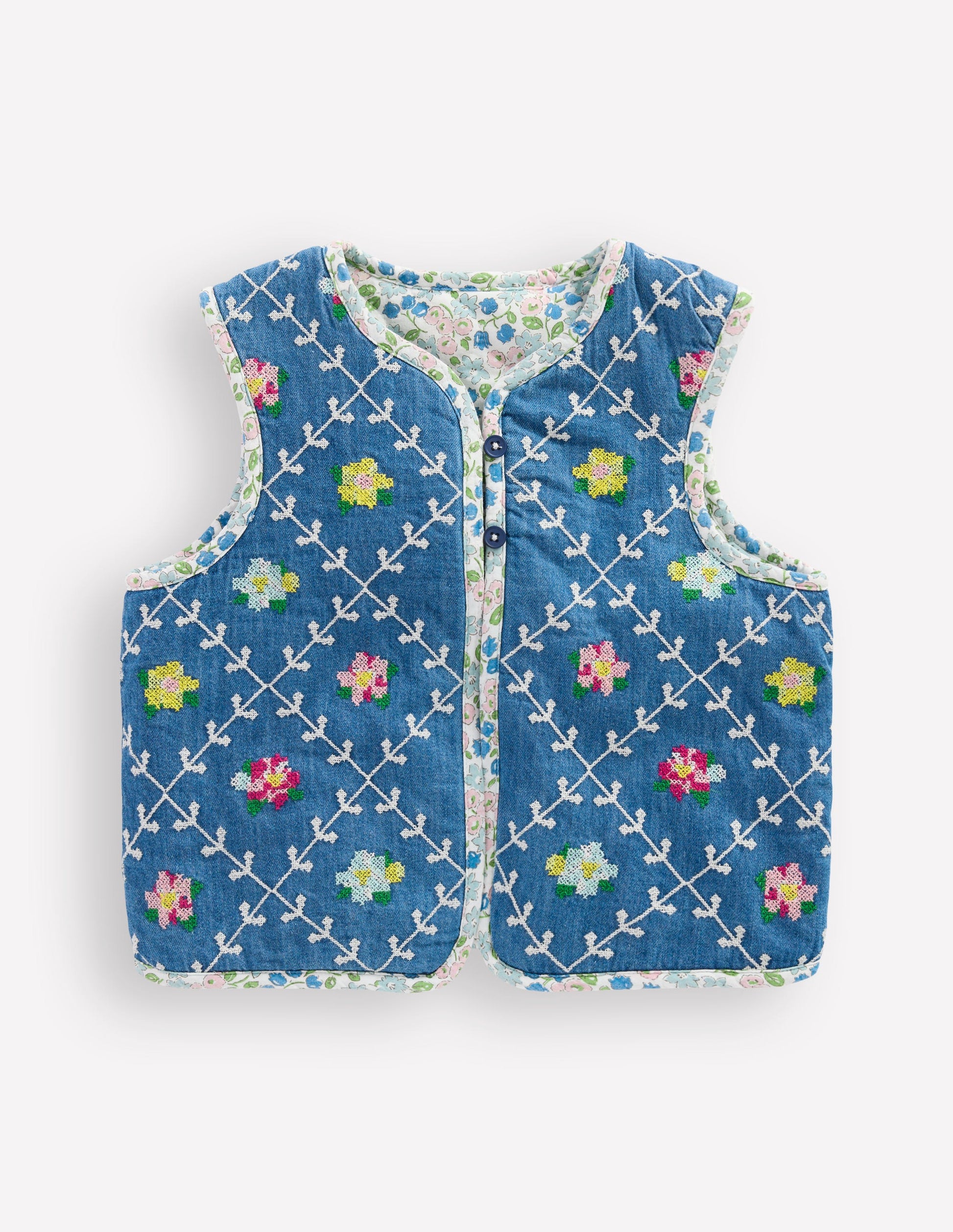 Pretty Quilted Gilet-Embroidered Denim-1