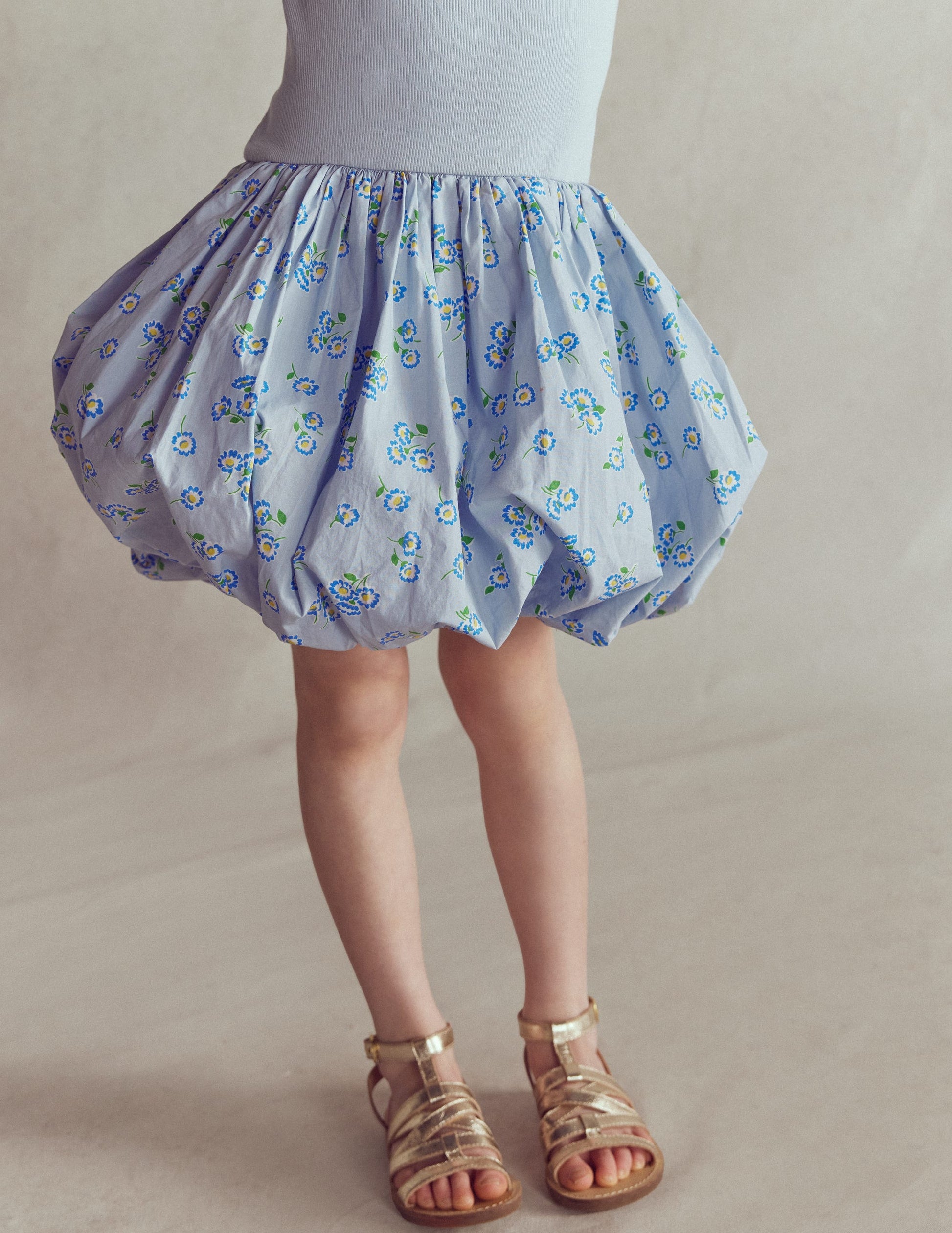 Bubble Hem Rib Dress-Misty Blue Daisy-2