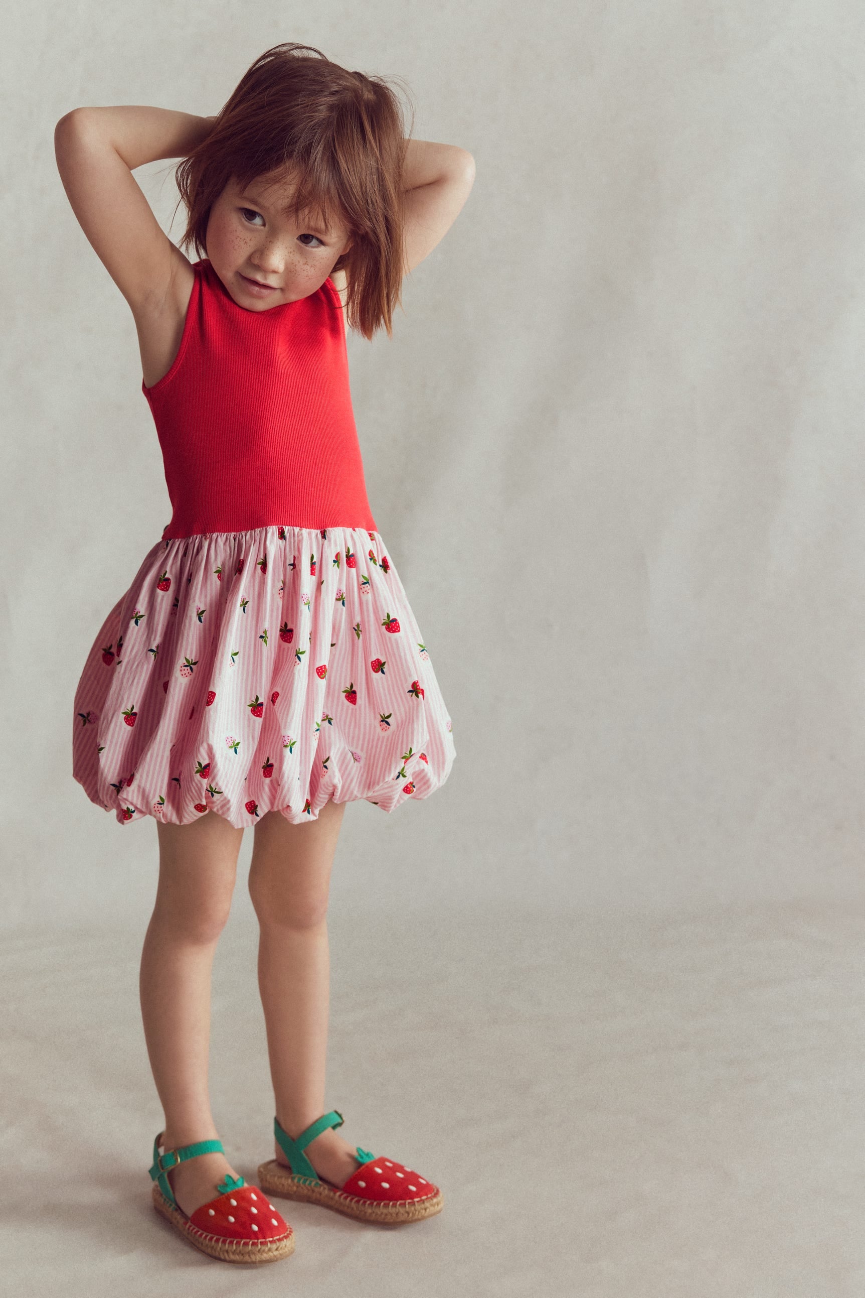 Bubble Hem Rib Dress-Ticking Stripe Strawberry-2