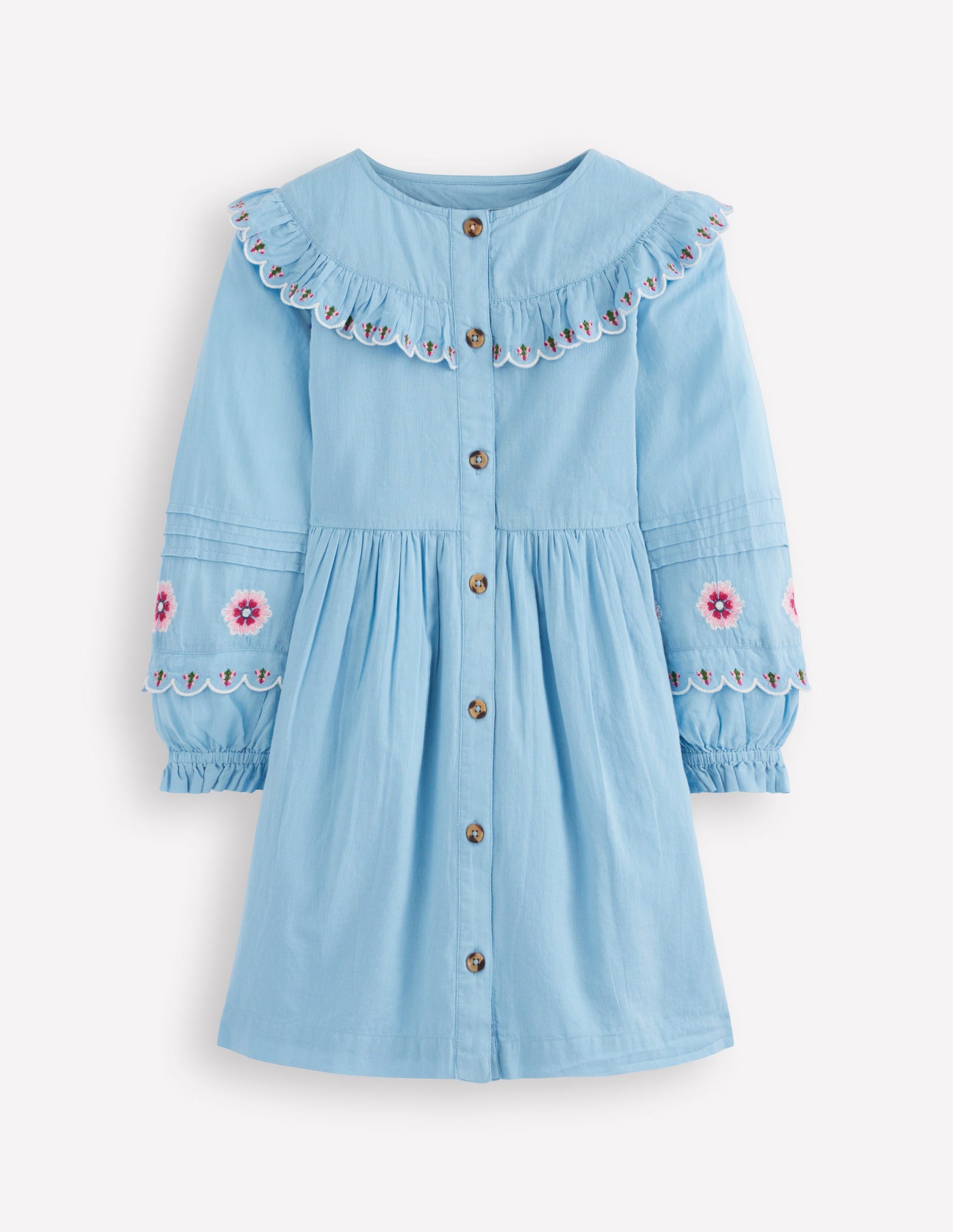 Button Through Blouson Dress-Glacier Blue-1