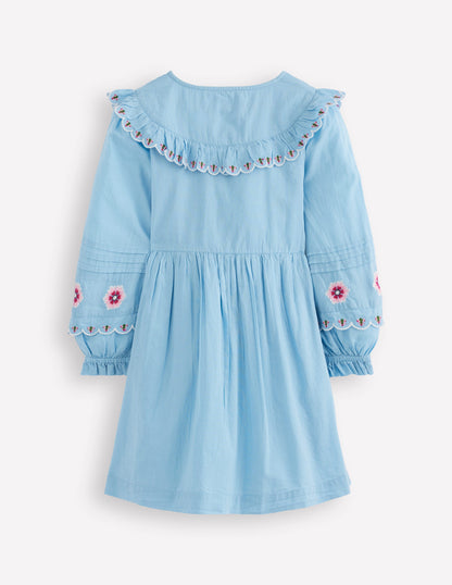 Button Through Blouson Dress-Glacier Blue-2