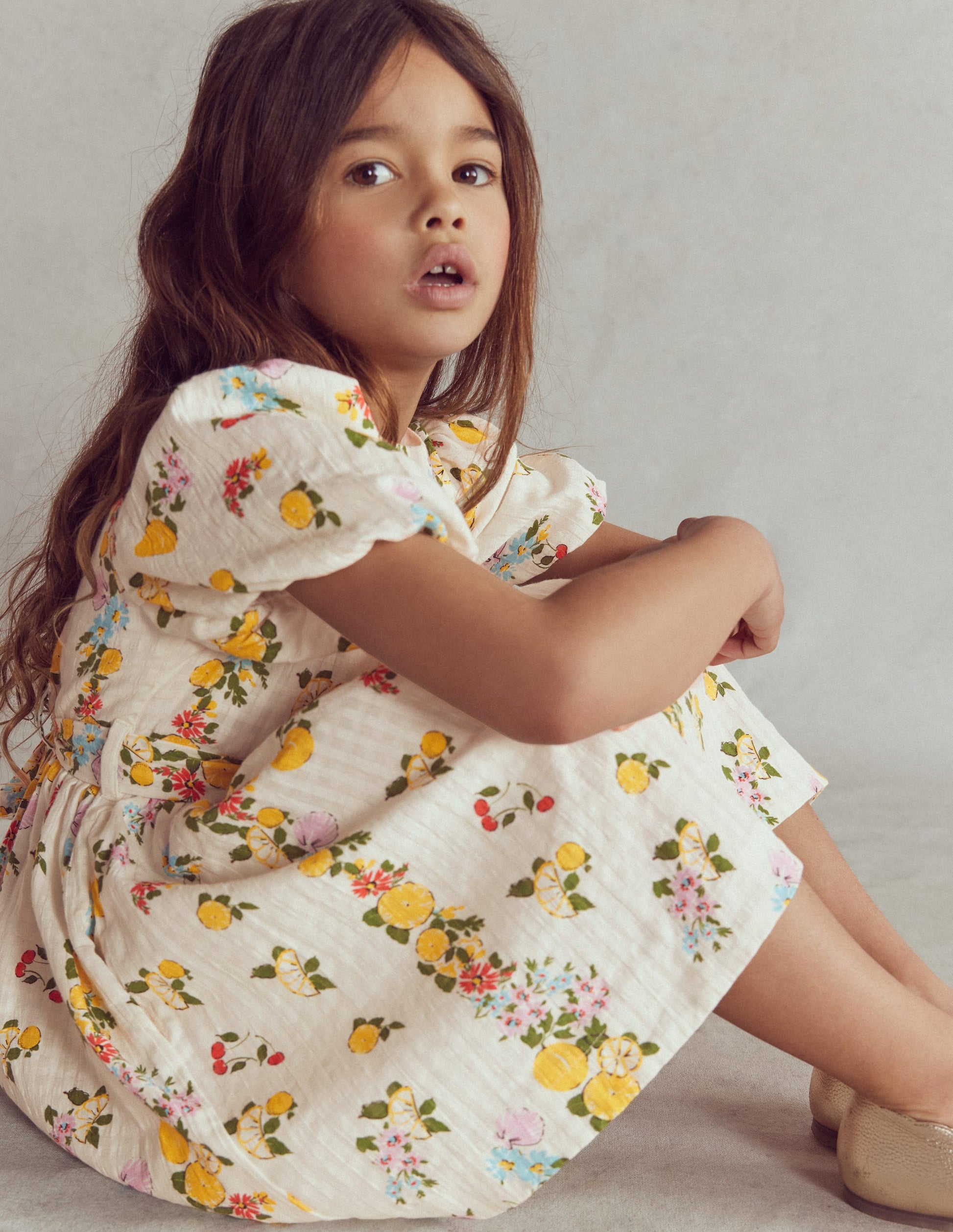 Vintage-style Sash Dress-Soft Ivory Lemon Floral-4
