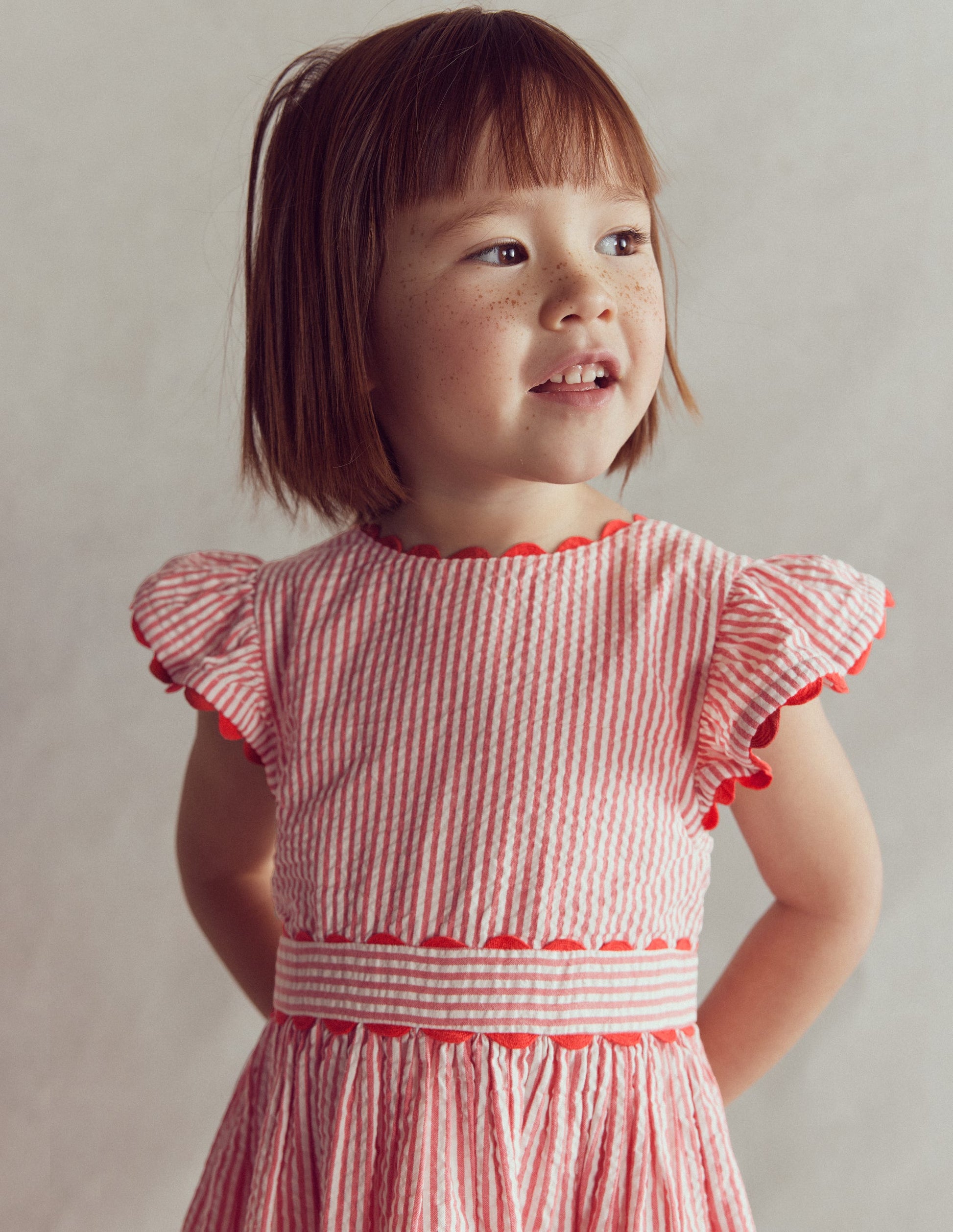 Ric Rac Trim Flutter Dress-Red Stripe-2