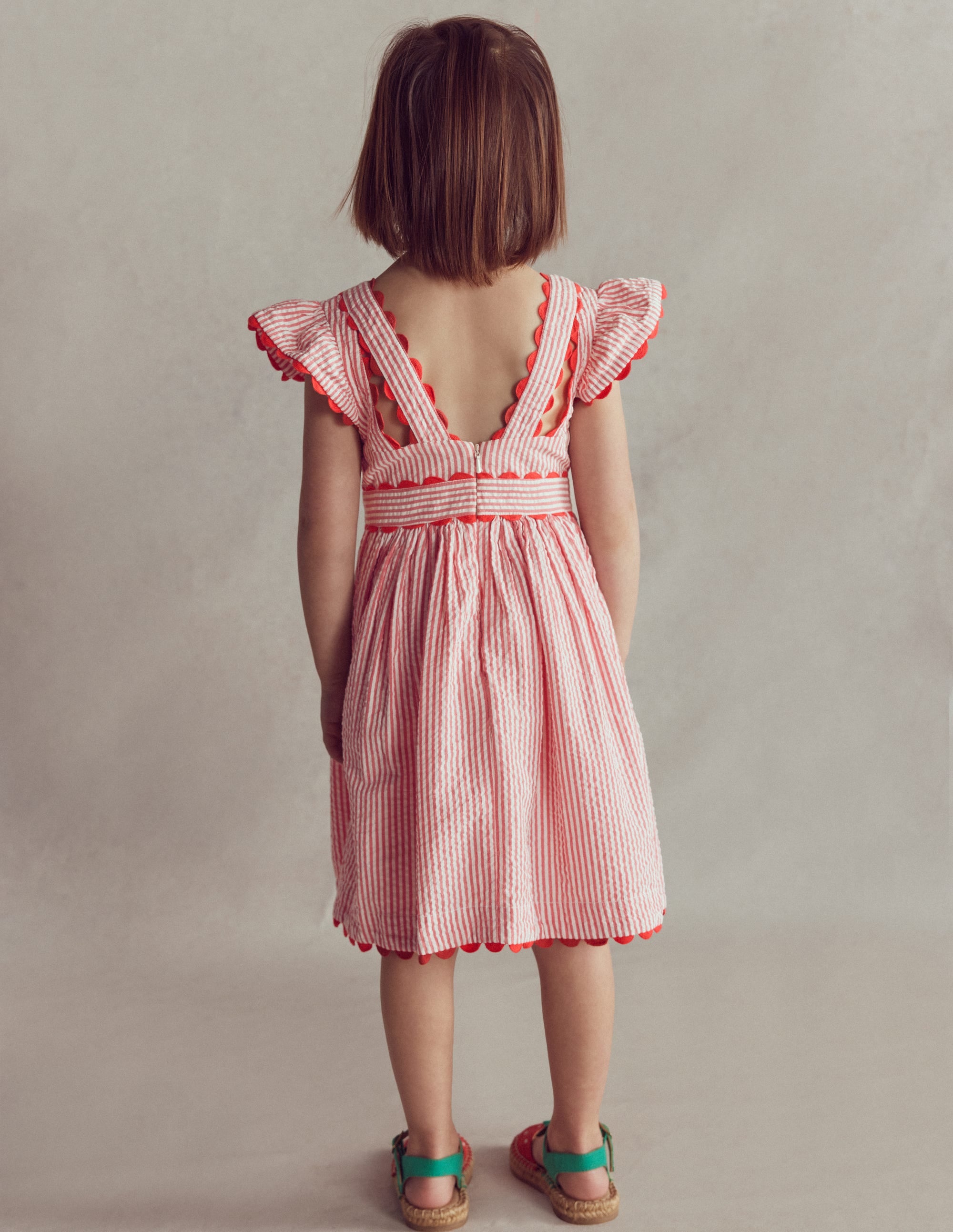 Ric Rac Trim Flutter Dress-Red Stripe - Image 3