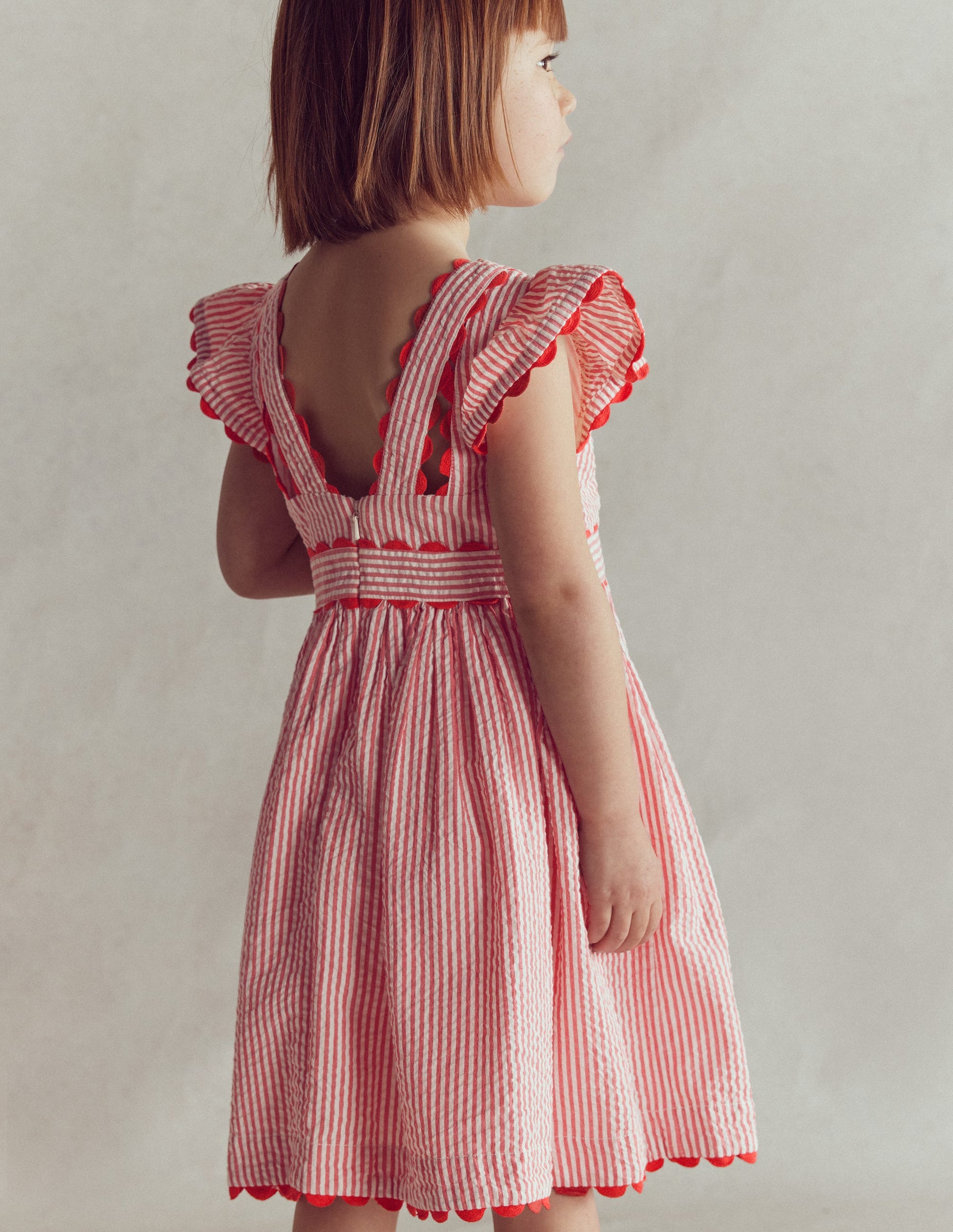 Ric Rac Trim Flutter Dress-Red Stripe-5