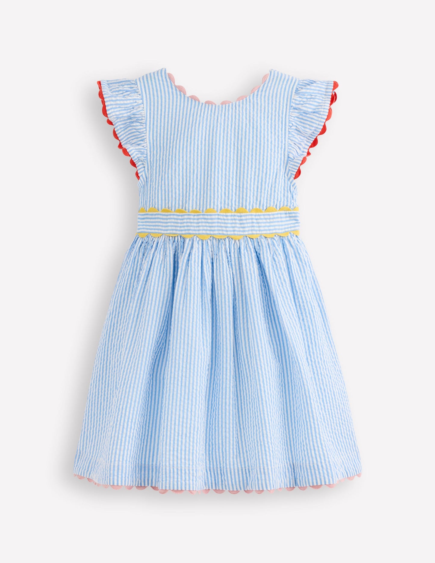 Ric Rac Trim Flutter Dress-Sapphire Blue Stripe
