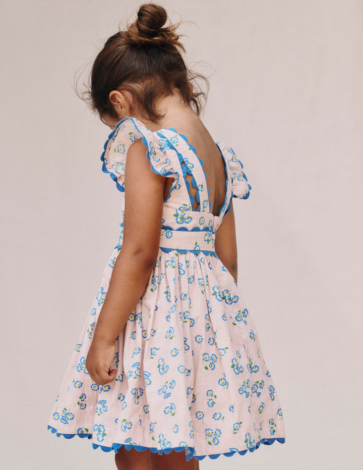 Ric Rac Trim Flutter Dress-Chalk Pink Daisy