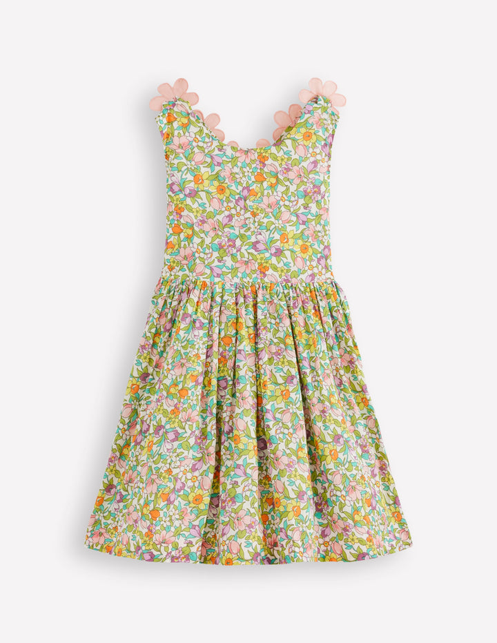 Fun Cross-back Strap Dress-Soft Ivory Florabunda